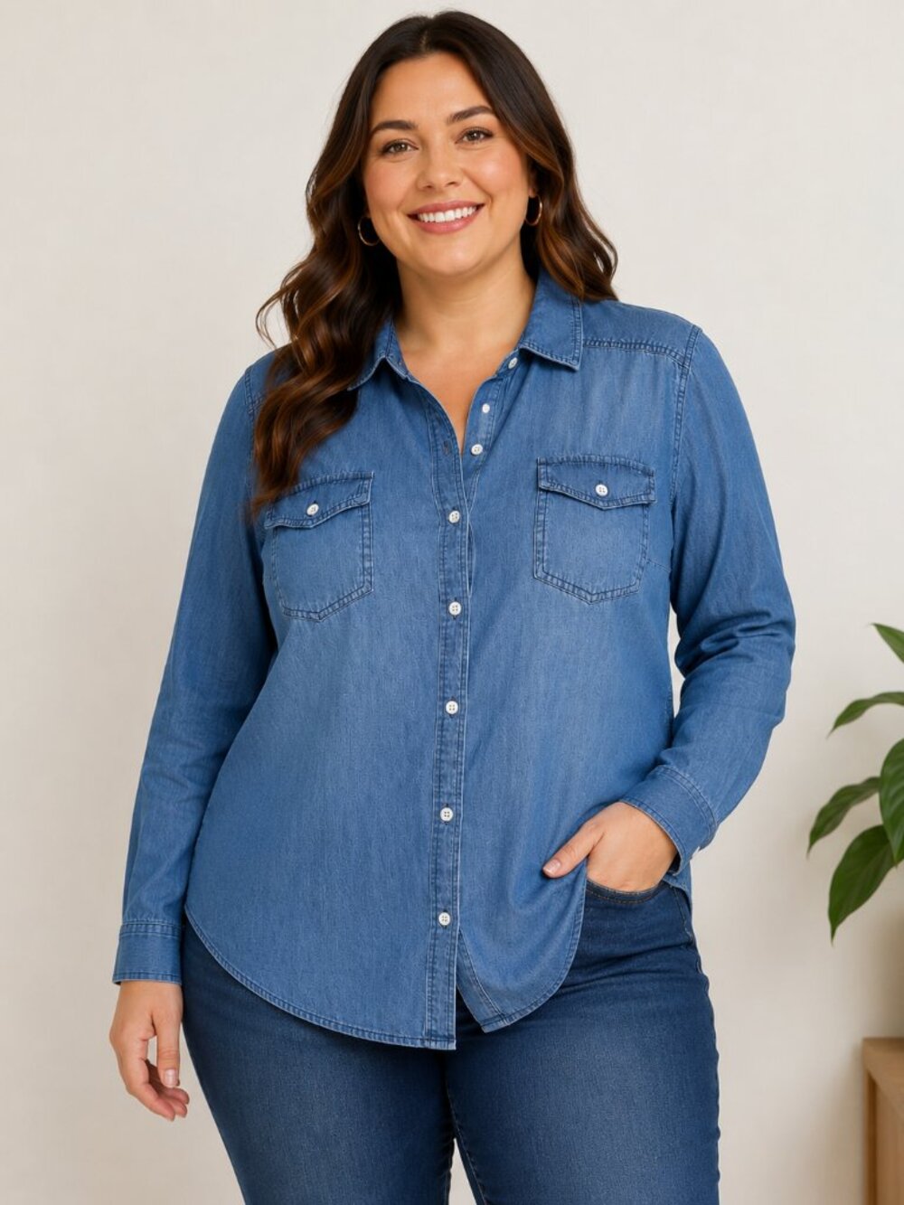 Torrid Blue Chambray Button Front Shirt Size 2 Plus